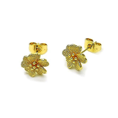 Arete Dormilona 02.170.0531 Oro Laminado, Diseño de Flor, Mate, Dorado