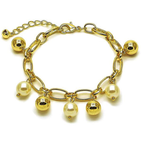 Pulsera de Dije 03.331.0333.07 Oro Laminado, Diseño de Bola, con Perla Marfil, Pulido, Dorado