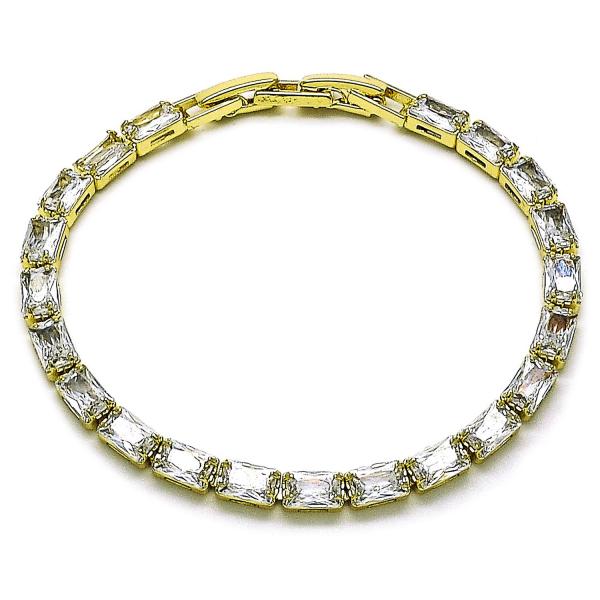 Pulsera Tennis 03.213.0325.07 Oro Laminado, Diseño de Baguette, con Zirconia Cubica Blanca, Pulido, Dorado