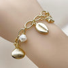 Pulsera de Dije 03.213.0372.07 Oro Laminado, Diseño de Concha y Estrella, Diseño de Concha, con Perla Marfil y Zirconia CubicaBlanca, Pulido, Dorado