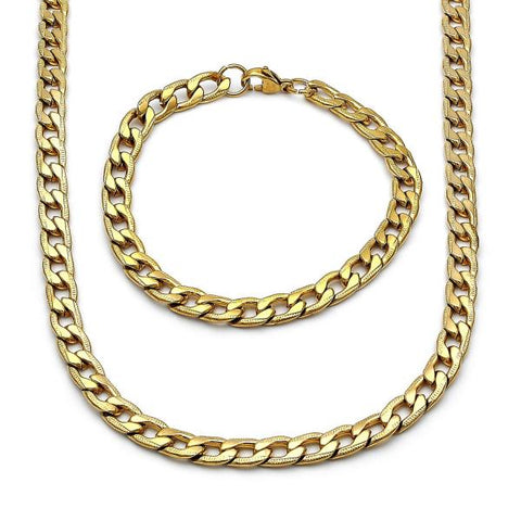 Collar y Pulso 06.257.0004 Acero Inoxidable, Diseño de Cubana, Pulido, Dorado