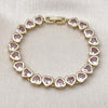 Pulsera Tennis 03.284.0058.07 Oro Laminado, Diseño de Corazon, con Zirconia Cubica Rosado, Pulido, Dorado