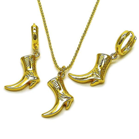 Juego de Arete y Dije de Adulto 10.341.0016 Oro Laminado, Diseño de Zapato, Pulido, Dorado