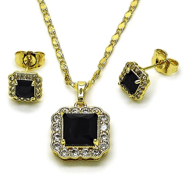 Juego de Arete y Dije de Adulto 10.196.0088.3 Oro Laminado, Diseño de Cluster, con Micro Pave Blanca y Zirconia CubicaNegro, Pulido, Dorado