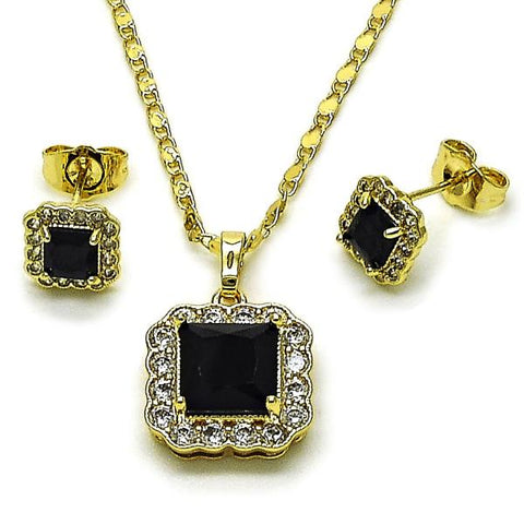 Juego de Arete y Dije de Adulto 10.196.0088.3 Oro Laminado, Diseño de Cluster, con Micro Pave Blanca y Zirconia CubicaNegro, Pulido, Dorado
