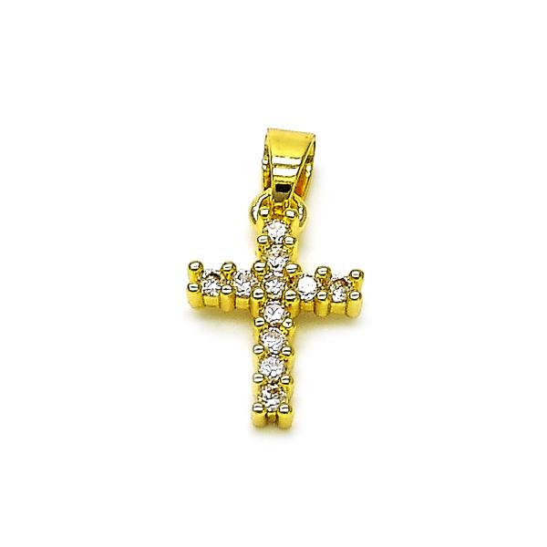 Dije Religioso 05.341.0104 Oro Laminado, Diseño de Cruz, con Zirconia Cubica Blanca, Pulido, Dorado