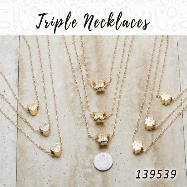 Kit Surtido de 15 Collares de Tres Capas de Oro Laminado al por mayor — SKU 139539