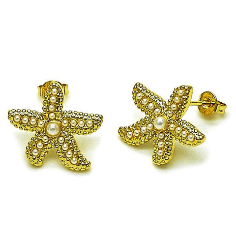 Arete Dormilona 02.341.0256 Oro Laminado, Diseño de Estrella, con Perla Marfil, Pulido, Dorado
