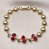 Pulsera Elegante 03.283.0485.07 Oro Laminado, Diseño de Cereza y Bola, Diseño de Cereza, con Zirconia Cubica Granate y Verde, Pulido, Dorado