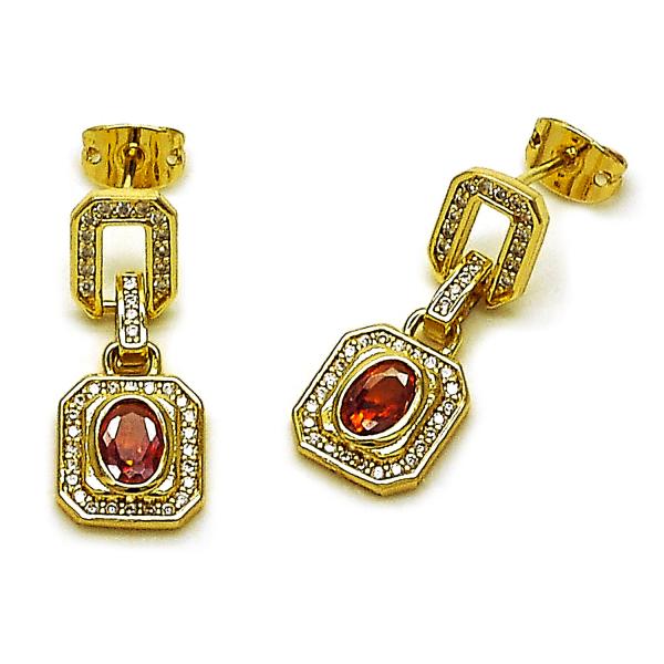 Arete Largo 02.213.0834 Oro Laminado, Diseño de Cluster y Hebillas de Cinturon, Diseño de Cluster, con Zirconia Cubica Granate y Micro PaveBlanca, Pulido, Dorado