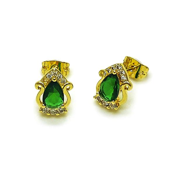 Arete Dormilona 02.213.0839 Oro Laminado, Diseño de Cluster y Gota, Diseño de Cluster, con Zirconia Cubica Verde y Blanca, Pulido, Dorado