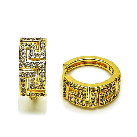 Argolla Huggie 02.283.0275.20 Oro Laminado, Diseño de Llave Griega, con Zirconia Cubica Blanca, Pulido, Dorado