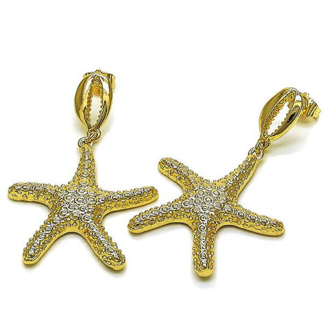 Arete Colgante 02.163.0390 Oro Laminado, Diseño de Concha y Estrella, Diseño de Concha, Diamantado, Dorado