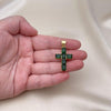 Dije Religioso 05.342.0184 Oro Laminado, Diseño de Cruz, con Zirconia Cubica Verde, Pulido, Dorado