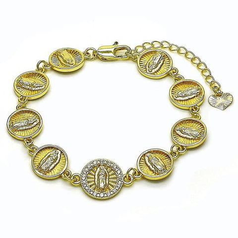 Pulsera Elegante 03.253.0050.1.07 Oro Laminado, Diseño de Guadalupe, con Zirconia Cubica Blanca, Pulido, Dorado