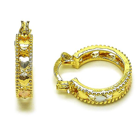 Argolla Pequeña 02.170.0559.20 Oro Laminado, Diseño de Corazon, Pulido, Tricolor