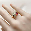 Anillo Multi Piedra 01.284.0109 Oro Laminado, Diseño de Cereza, con Zirconia Cubica Granate y Micro PaveBlanca, Pulido, Dorado