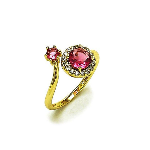 Anillo Multi Piedra 01.196.0039 Oro Laminado, Diseño de Cluster, con Zirconia Cubica Rubi y Micro PaveBlanca, Pulido, Dorado