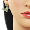 Arete Dormilona 02.436.0005 Oro Laminado, Diseño de Mariposa y Baguette, Diseño de Mariposa, con Zirconia Cubica Verde y Blanca, Pulido, Dorado