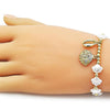 Pulsera Elegante 03.341.0260.07 Oro Laminado, Diseño de Concha y Bead Expandible, Diseño de Concha, con Zirconia Cubica Blanca y PerlaMarfil, Pulido, Dorado