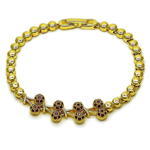 Pulsera Elegante 03.283.0484.07 Oro Laminado, Diseño de Cereza, con Zirconia Cubica Rubi, Pulido, Dorado
