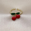 Anillo Elegante 01.170.0003 Oro Laminado, Diseño de Cereza, Esmaltado Rojo, Dorado