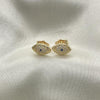 Arete Dormilona 02.156.0555 Oro Laminado, Diseño de Ojo Griego, con Micro Pave Zafiro Azul y Blanca, Pulido, Dorado