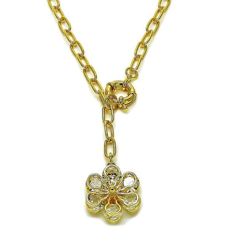 Gargantilla Elegante 04.63.1443.20 Oro Laminado, Diseño de Flor y Rolo, Diseño de Flor, con Zirconia Cubica Blanca, Pulido, Dorado