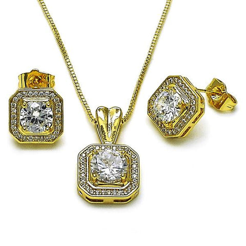 Juego de Arete y Dije de Adulto 10.283.0022 Oro Laminado, Diseño de Cluster y Corazon, Diseño de Cluster, con Zirconia Cubica Blanca, Pulido, Dorado