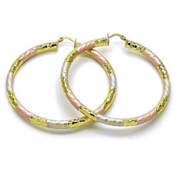Argolla Grande 02.213.0309.1.70 Oro Laminado, Diseño de Hueco, Diamantado, Tricolor