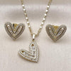 Juego de Arete y Dije de Adulto 10.196.0191.1 Oro Laminado, Diseño de Corazon y Baguette, Diseño de Corazon, con Zirconia Cubica Blanca, Pulido, Dorado