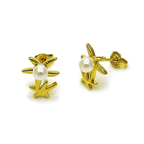 Arete Dormilona 02.341.0258 Oro Laminado, Diseño de Estrella, con Perla Marfil, Pulido, Dorado