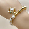 Pulsera Elegante 03.341.0251.07 Oro Laminado, Diseño de Bead Expandible y Bola, Diseño de Bead Expandible, con Perla Marfil y Zirconia CubicaVerde, Pulido, Dorado