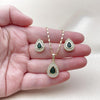 Juego de Arete y Dije de Adulto 10.196.0197 Oro Laminado, Diseño de Gota y Cluster, Diseño de Gota, con Zirconia Cubica Verde y Blanca, Pulido, Dorado