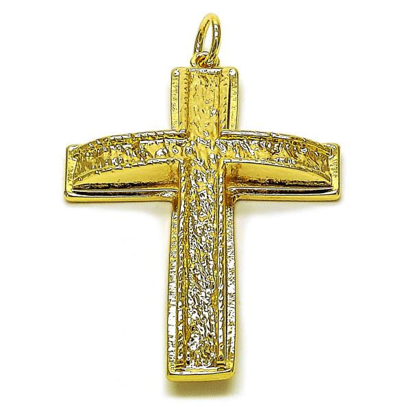 Dije Religioso 05.63.1233 Oro Laminado, Diseño de Cruz, Pulido, Dorado