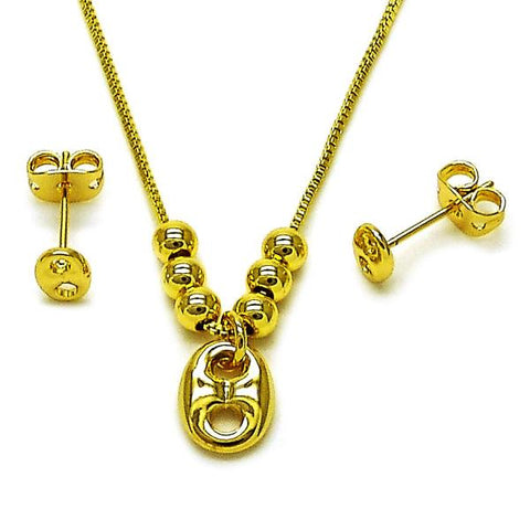 Juego de Arete y Dije de Adulto 10.341.0013 Oro Laminado, Diseño de Puff Mariner y Box, Diseño de Puff Mariner, Pulido, Dorado