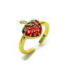 Anillo Elegante 01.170.0002 Oro Laminado, Diseño de Fresa, Esmaltado Rojo, Dorado