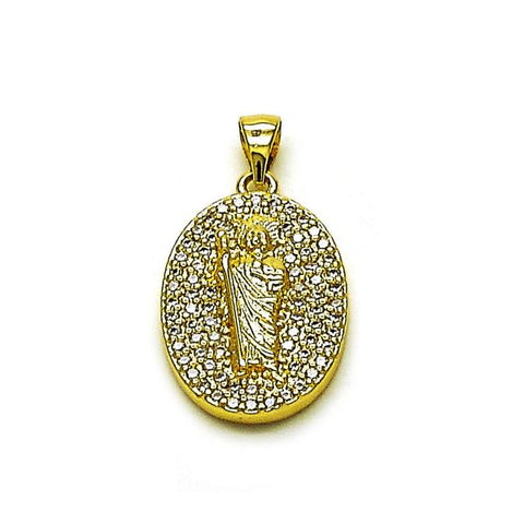 Dije Religioso 05.156.0208 Oro Laminado, Diseño de San Judas, con Zirconia Cubica Blanca, Pulido, Dorado
