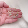 Juego de Arete y Dije de Adulto 10.196.0141 Oro Laminado, Diseño de Corazon y Cluster, Diseño de Corazon, con Zirconia Cubica Blanca y Micro PaveBlanca, Pulido, Dorado