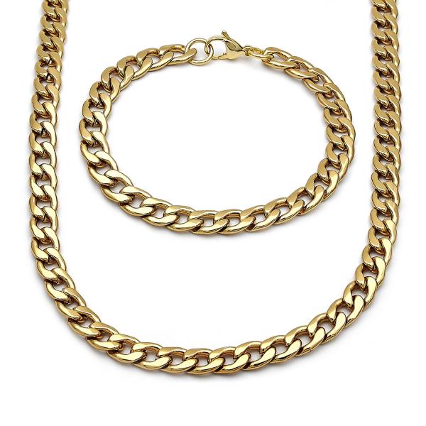 Collar y Pulso 06.116.0065 Acero Inoxidable, Diseño de Cubana, Pulido, Dorado