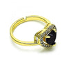 Anillo Multi Piedra 01.284.0085.3 Oro Laminado, Diseño de Corazon, con Zirconia Cubica Negro y Micro PaveBlanca, Pulido, Dorado