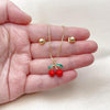 Juego de Arete y Dije de Adulto 10.417.0027 Oro Laminado, Diseño de Cereza y Bola, Diseño de Cereza, Esmaltado Rojo, Dorado