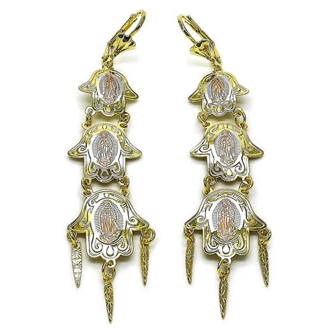 Arete Chandelier 02.331.0068 Oro Laminado, Diseño de Mano de Dios y Guadalupe, Diseño de Mano de Dios, Pulido, Tricolor