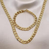 Collar y Pulso 06.116.0027.1 Acero Inoxidable, Diseño de Cubana Pave, Diamantado, Dorado