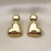 Arete Dormilona 02.282.0020 Oro Laminado, Diseño de Corazon, Pulido, Dorado