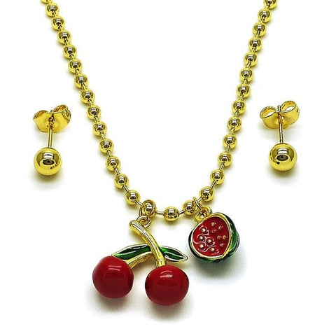 Collar y Arete 06.417.0018 Oro Laminado, Diseño de Cereza y Sandia, Diseño de Cereza, Pulido, Dorado