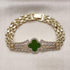 Pulsera Elegante 03.283.0435.3.07 Oro Laminado, Diseño de Trebol de Cuatro Hojas, con Zirconia Cubica Blanca y Micro PaveVerde Claro, Pulido, Dorado