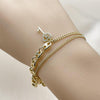 Pulsera Elegante 03.213.0386.07 Oro Laminado, Diseño de Puff Mariner y Miami Cubana, Diseño de Puff Mariner, con Micro Pave Blanca y Zirconia CubicaBlanca, Pulido, Dorado