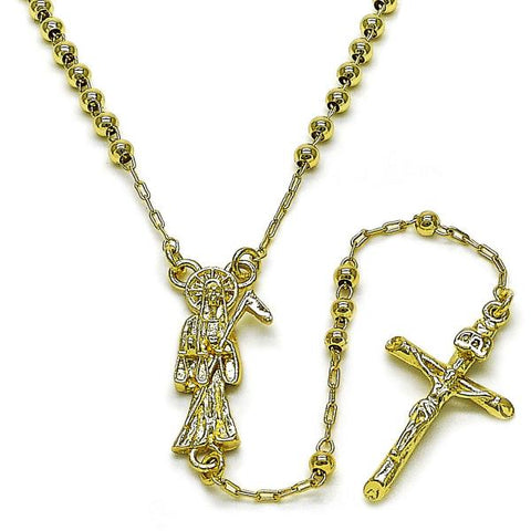 Rosario Fino 09.213.0053.18 Oro Laminado, Diseño de Santa Muerte y Crucifijo, Diseño de Santa Muerte, Pulido, Dorado