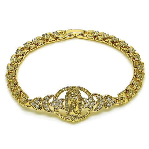 Pulsera Elegante 03.283.0403.07 Oro Laminado, Diseño de Guadalupe y Estrella, Diseño de Guadalupe, con Zirconia Cubica Blanca, Pulido, Dorado